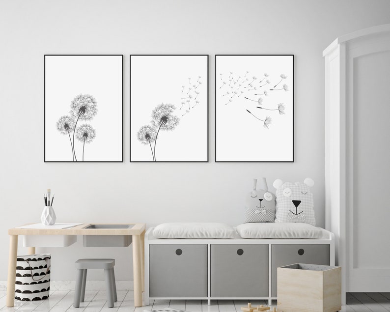Dandelion Wall Art Set Of 3 Prints Dandelion Printable Etsy