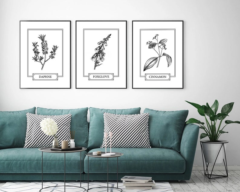 Kitchen Print Set Kitchen Wall Art Vintage Botanical Print Kitchen Printable Art Set of 3 Herb Print Botanical Line Art Kitchen decor