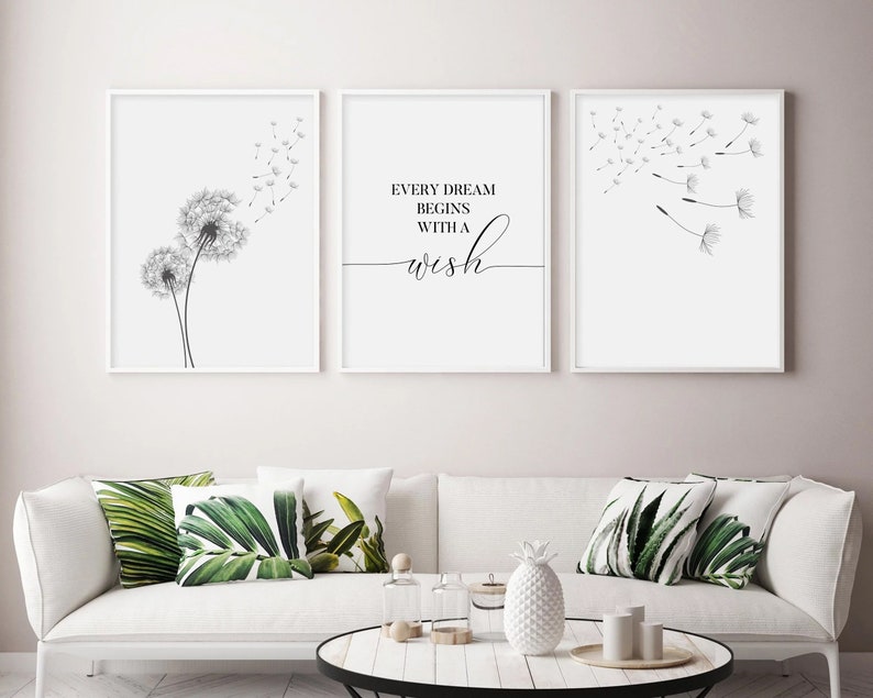 Dandelion Wall Art Set Of 3 Prints Dandelion Printable Etsy