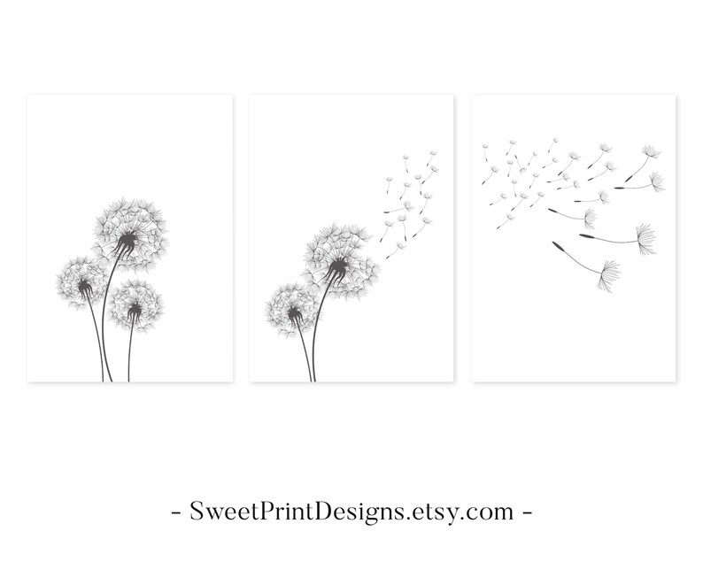 Dandelion Wall Art Set Of 3 Prints Dandelion Printable Etsy