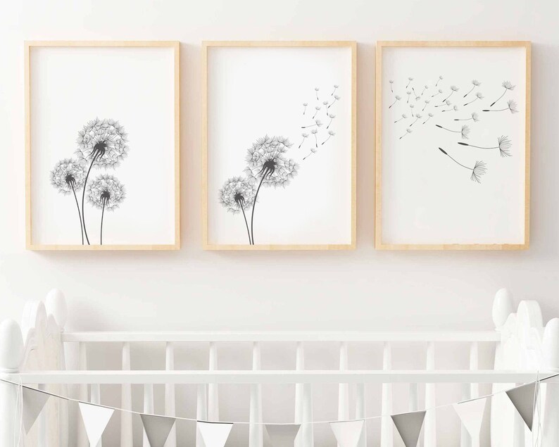 Dandelion Wall Art Set Of 3 Prints Dandelion Printable Etsy