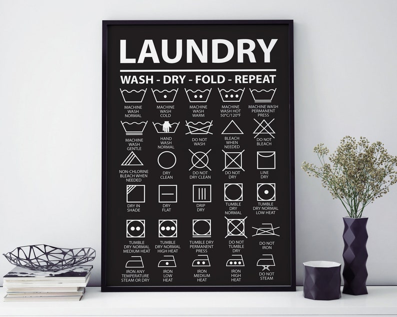 Black Laundry Symbols Wall Art Laundry Symbols Print Etsy