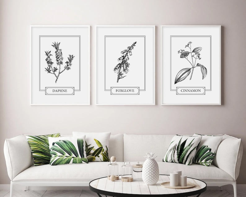 Kitchen Print Set Kitchen Wall Art Vintage Botanical Print Kitchen Printable Art Set of 3 Herb Print Botanical Line Art Kitchen decor