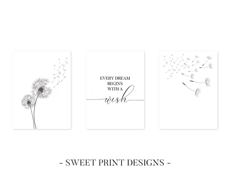 Dandelion Wall Art Set Of 3 Prints Dandelion Printable Etsy