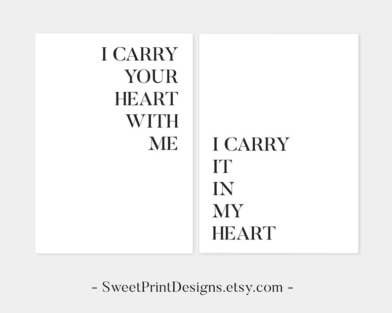 I Carry Your Heart With Me Sign Printable Love Quote | Etsy