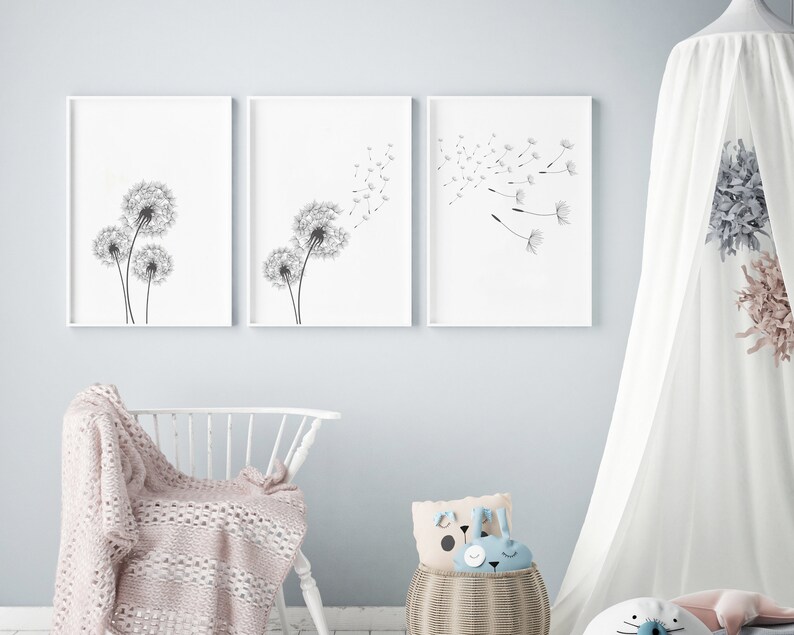 Dandelion Wall Art Set Of 3 Prints Dandelion Printable Etsy