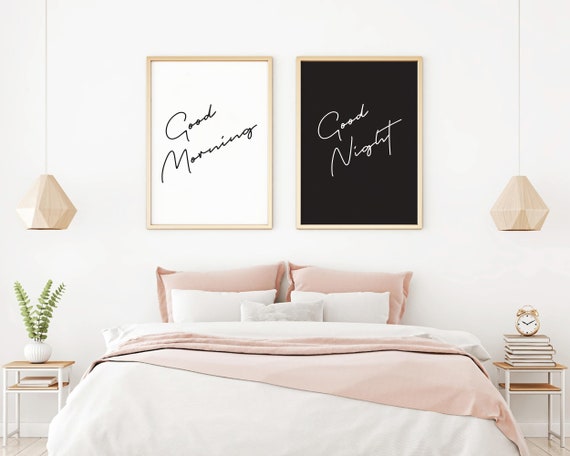 Good Morning Good Night Print Black White Print Couple Print Set Of 2 Prints Bedroom Art Set Good Night White Printable Quote