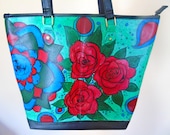 Women 39 s Gift Hand Painted Leather Shoulder Bag Leather Handags Leather handbag Free Shipping Gift For Me Astract Art Colourful Purse