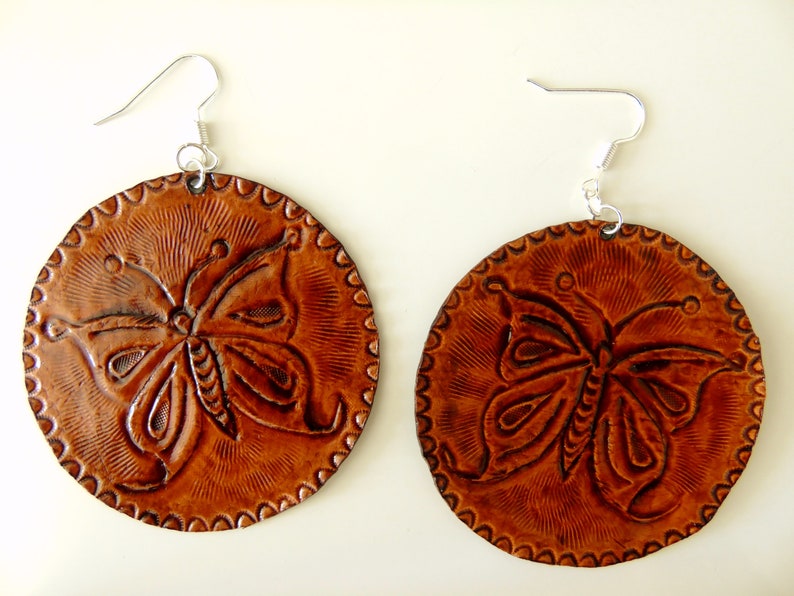 Hand Tooled Leather Earrings Leather JewelryWestern EarringsPagan EarringsBoho EarringsPersonalized JewelryCowgirl JewleryCircle