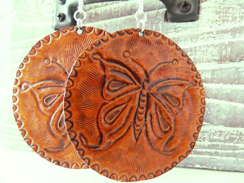 Hand Tooled Leather Earrings Leather JewelryWestern EarringsPagan EarringsBoho EarringsPersonalized JewelryCowgirl JewleryCircle