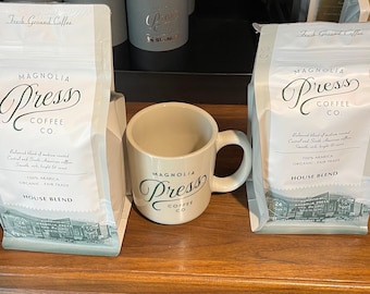 Magnolia coffee from the Silos and Chip and Jo Gaines from Fixer Upper and Magnolia. 2 bags of medium roast with coffee cup. Great gift!