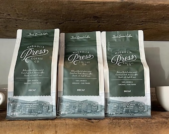 Magnolia Press Chip & Jo Decaf Medium Roast Coffee 3-Bag Bundle | 3/4lb Silos Handcrafted Farmhouse Blend | Artisan Decaf