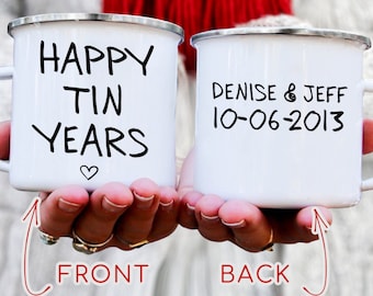Personalized 10th Anniversary Camp Mug, Tin Anniversary Gift
