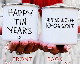 10th Anniversary Tin Years Camp Mug,His and Hers  Personalized 10th Wedding Celebration Gift Custom 10 Year Husband Wife Gifts for Couples