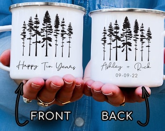 Personalized 10th Anniversary Camp Mugs, Custom Husband and Wife Gift
