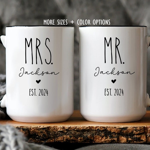 Personalized Mr and Mrs Coffee Mugs, Custom Mr and Mrs Gift, Husband and Wife Mugs, Bride and Groom Set, New wife Gift