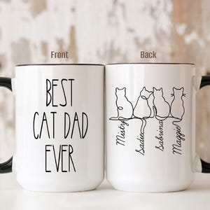 Personalized Cat Dad Mug, Custom Names, Funny Cat Lover Gift Cup