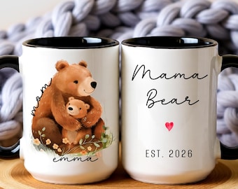 Custom Mama Bear and Cub Coffee Mug, 1st Mother's Day New Mom Gift