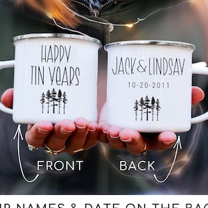 10 Year Anniversary Gift for Husband Tin Year Mugs, 10th anniversary gift for her 10th Wedding Anniversary for Couple Personalized Camp Mugs