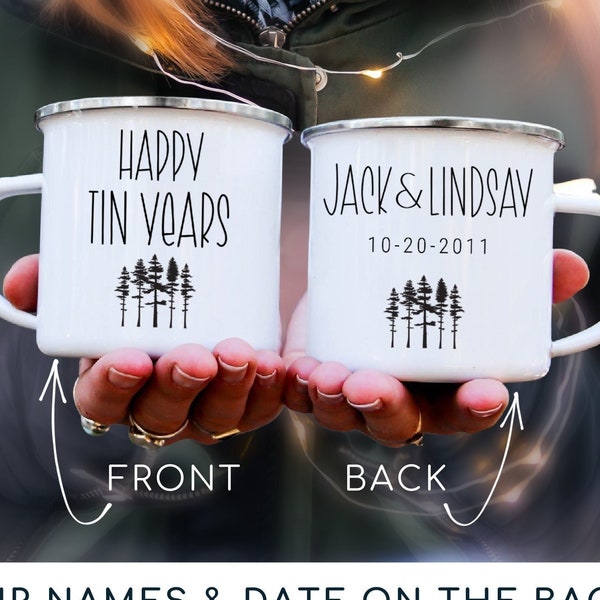 10 Year Anniversary Gift for Husband Tin Year Mugs, 10th anniversary gift for her 10th Wedding Anniversary for Couple Personalized Camp Mugs