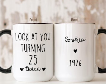 50th Birthday Gift for Women, Turning 50 Mug, Funny 1976 Personalized coffee cup or coaster
