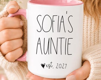 Personalized Aunt Mug, Auntie to Be Gift, Pregnancy Announcement for Sister, New Aunt Gift, Custom Aunt Coffee Mug, Baby Announcement Gift