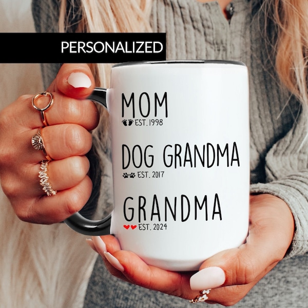 Mom est Grandma est Pregnancy Announcement, Pregnancy Reveal, New Baby Reveal, Dog Grandma to Grandma, New Grandma Gift Personalized Dates