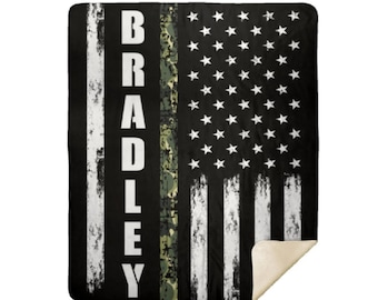 US Army Military Blanket Personalized US Soldier Gift, Army Veteran Gift, Thin Line Patriotic American Army Gift