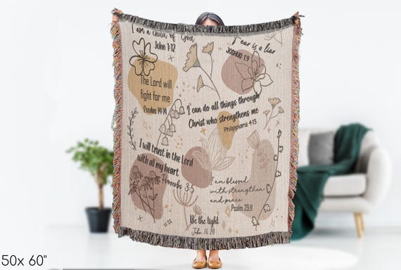 Christian Scripture Blanket - Christianity Gift - Woven Cotton Throw