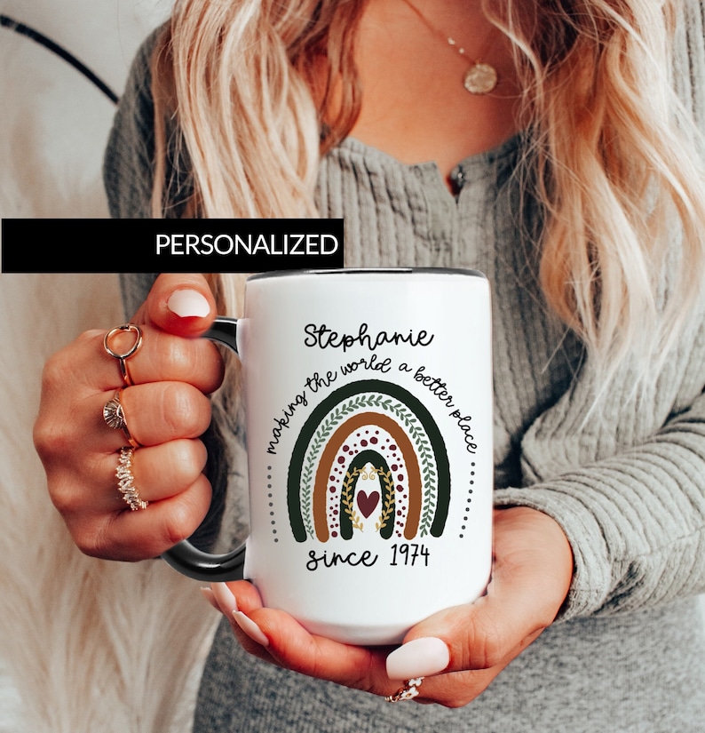 50th Birthday Gift for Women, 50th Birthday Mug, Personalized Birthday Gifts Funny 50th coffee cup 1974, Custom Gift For 50 Year Old, Women image 1