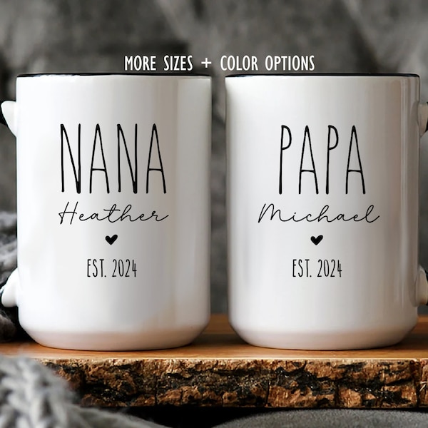 Nana Papa Mugs Pregnancy Announcement, New Nana Gift, New Papa Gift, Nana and Papa Mug Set, New Baby, New Grandma Grandpa Gift Mug