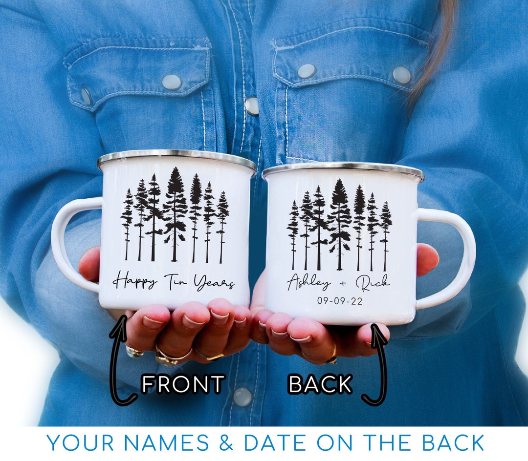 Personalized 10th Anniversary Camp Mugs, Custom Husband and Wife Gift ...