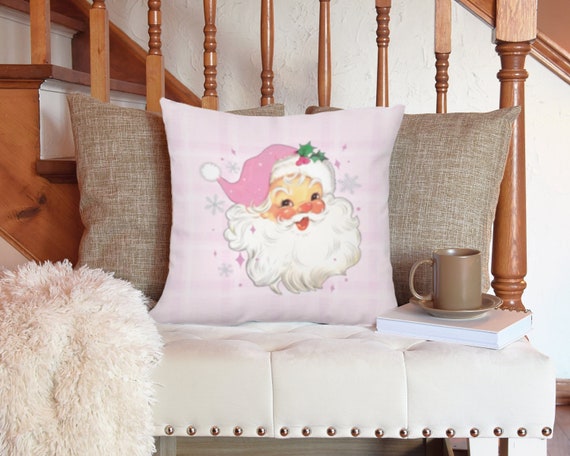 Pink Santa Pillow Retro Christmas Santa Pillow cover Vintage Christmas Decor Square Throw Pillows Christmas Pillow