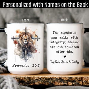 Proverbs 20 7 Mug for Dad, Godly Man, Christian Father Gift with Bible Verse, Religious Gifts for Men, Personalized Cup with Kids’ Names