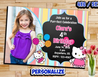 Hello Kitty Invitation , Hello Kitty Birthday Invitation , Birthday Invitation , Girl Invitation , Personalize Invitation , Digital Files