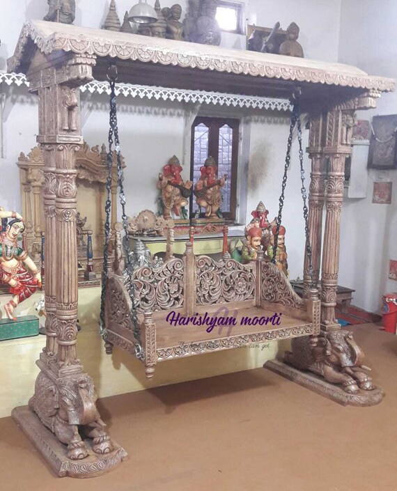 Beautiful Handcarved Teak Wooden Swing for Living Room Jhula