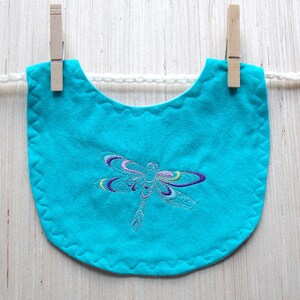 Dragonfly Baby Bib - Dragonfly Bib - Aqua Baby Bib - Reversible Baby Bib - Doodle Dragonfly Baby Bib - Aqua Flannel