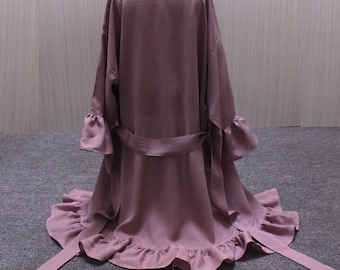 Mauve/ Purple Ruffle Bridesmaid robe-Bridesmaid Gift-Bridesmaid-Women Party Birthday Bridal Robe With Ruffle/Lace trim