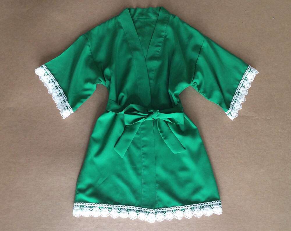 Green Girl Robe Baby Robe With Lace TrimFlower Girl Etsy