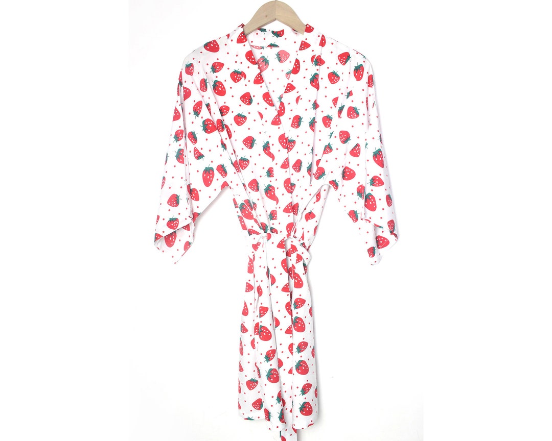 Fruit Strawberry White Bridesmaid Robe Floral Gift Bridal Robe Women
