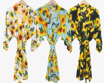 Sunflower Rayon Robe for Bride & Bridesmaid – Wedding Morning Gift Getting Ready Robe