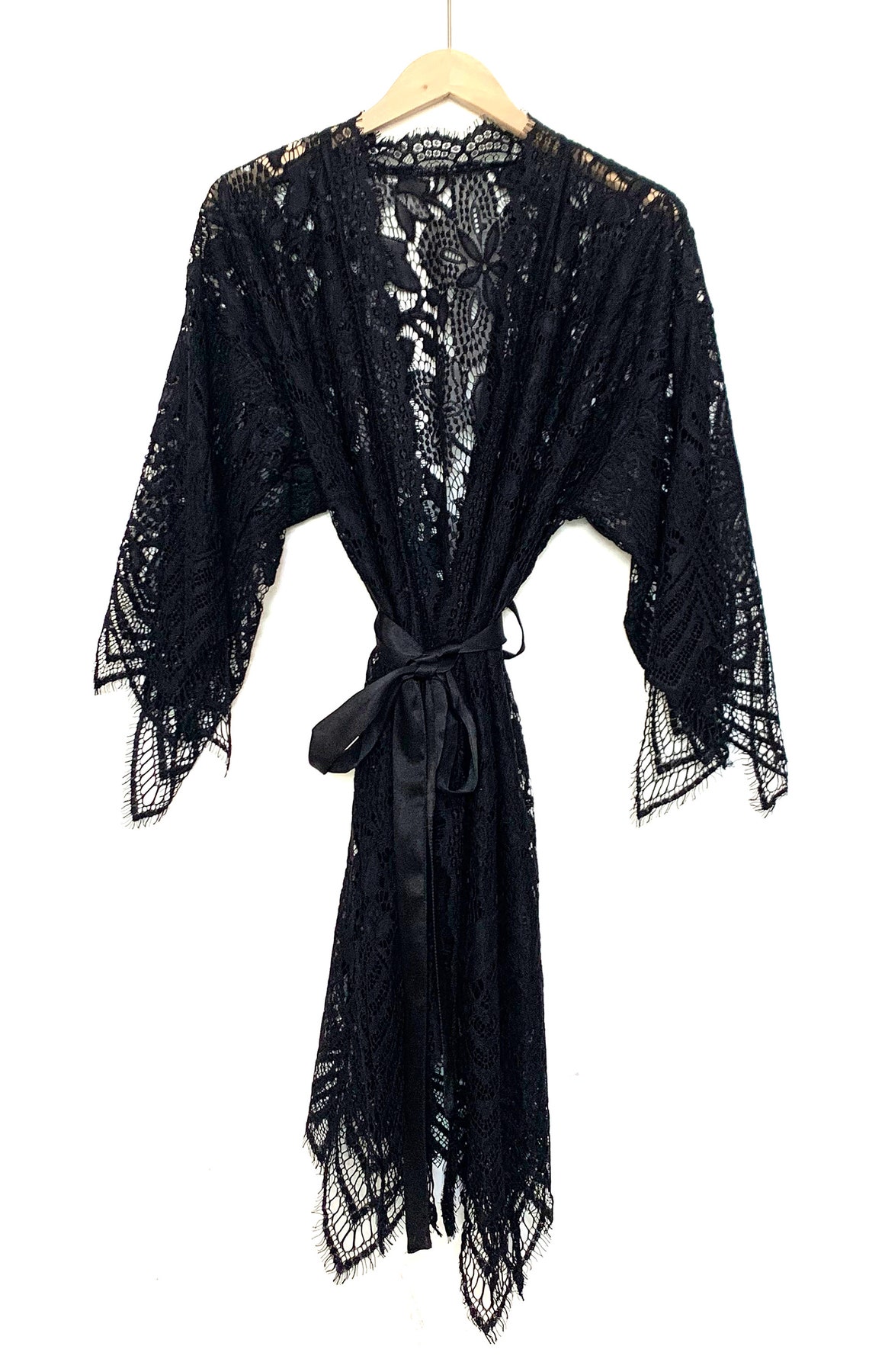 Black Lace Robe Women Kimono RobeBridal RobeParty Etsy