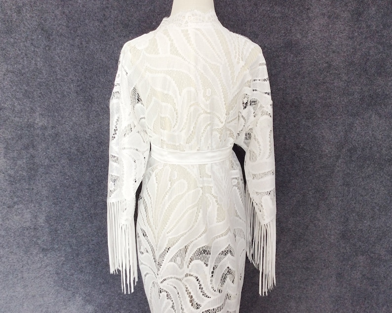 White Lace Fringe Robe: Bridal Kimono, Wedding Party Gift - Etsy