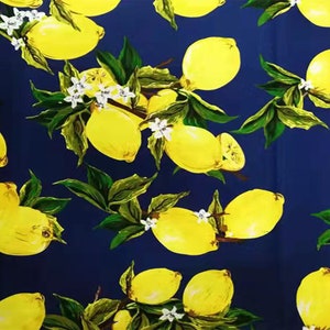 Lemon Print Kimono Robe with Lace Trim: Bridal Party Bridesmaid Wedding Gift Lemon-Navy
