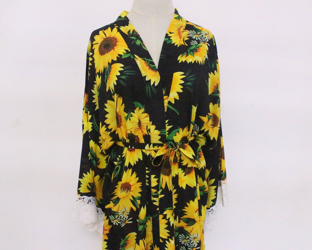 Black Sunflower Robe Women Kimono Fruitbridesmaid Lace Roberetro