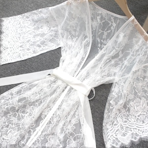 Robe de renda com padrão de borboleta, quimono branco feminino, robe de noiva, presente de festa, robe de renda para casamento, aniversário