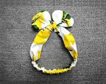 Zitronen Print Twist Knoten Stirnband, Baumwoll Turban, Mädchen, Frauen