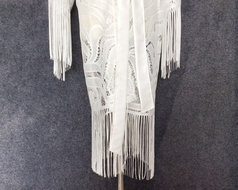 White Lace Fringe Robe: Bridal Kimono, Wedding Party Gift - Etsy