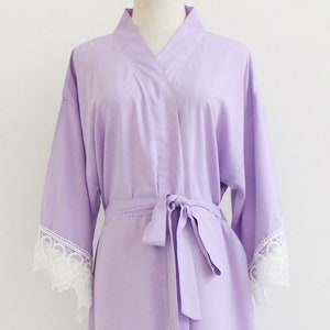 Lavender Women Robe Kimono Robe(With Lace Trims)- Purple Bridesmaid Kimono Robe-Bridesmaid Gift-Wedding Party Robe Bridal Party Gift