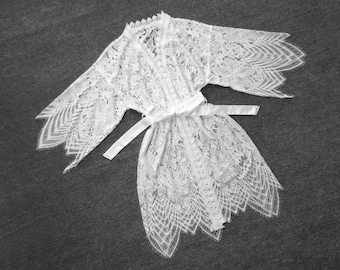 White Lace Robe-Women Kimono Robe-Bridal Robe-Wedding Party Robe